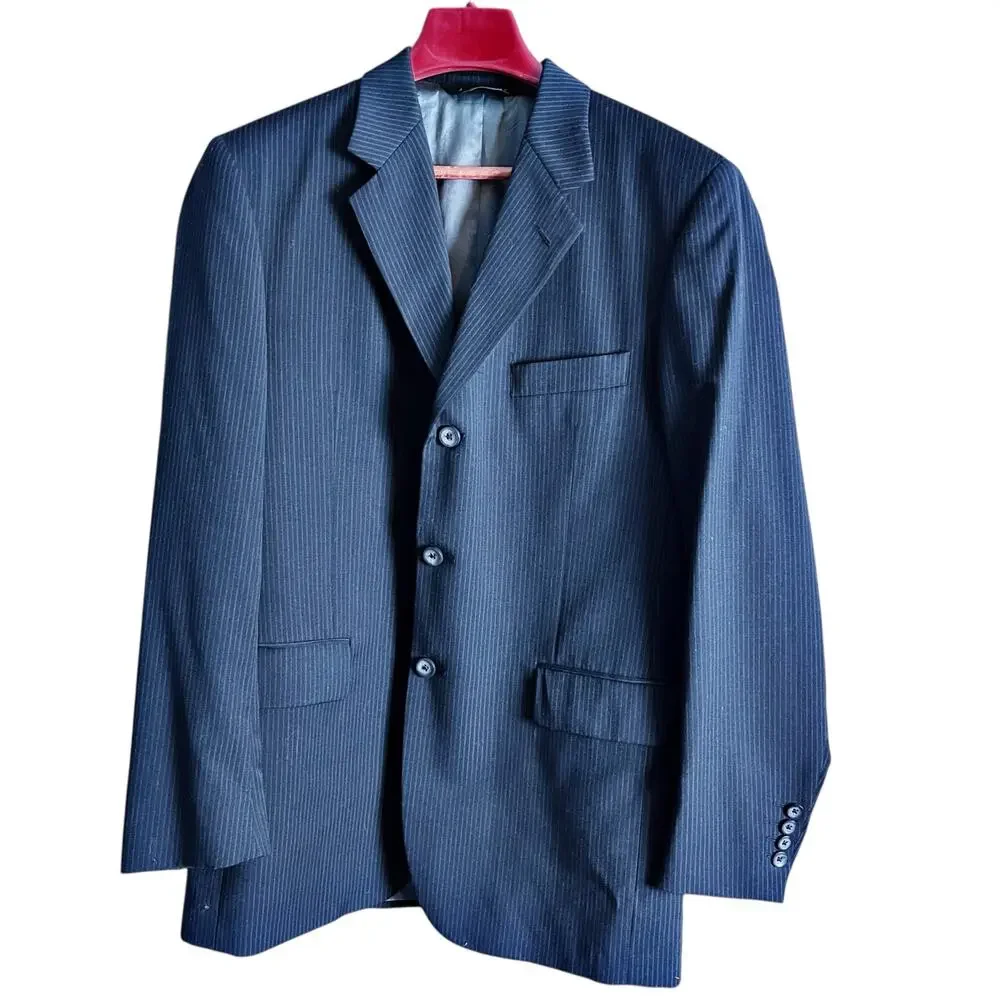 J. Ferrar Men’s Wool Pinstripe Jacket 38R Gray Career Special Occasion Old Money